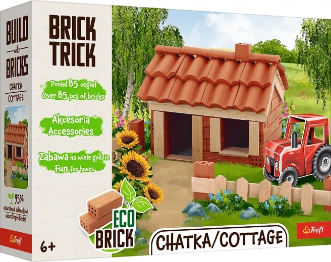 Trefl Brick Trick eco cabaña – kit de construcción con mini ladrillos reales (85 piezas)