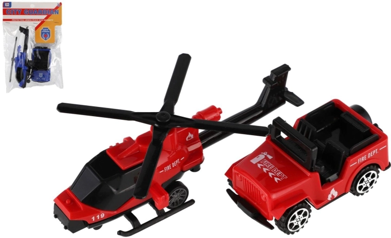 Set de vehículo y helicóptero de los servicios de emergencia
