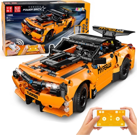 Coche deportivo RC de construcción con control remoto, naranja (545 piezas)