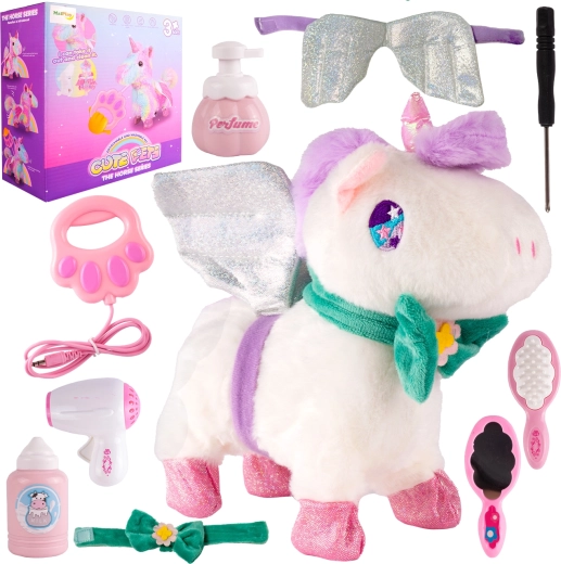 Unicornio de peluche con accesorios a pilas