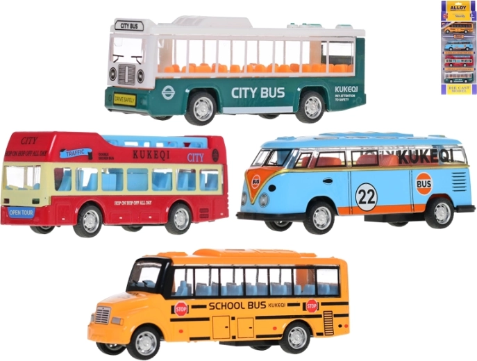 Set de autobuses metálicos con retroceso 10 cm – 4 piezas