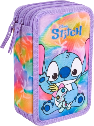 Estuche escolar equipado de tres compartimentos Lilo & Stitch Stitch morado