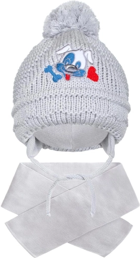 Gorro infantil de invierno con bufanda New Baby perrito gris (3–4 años)