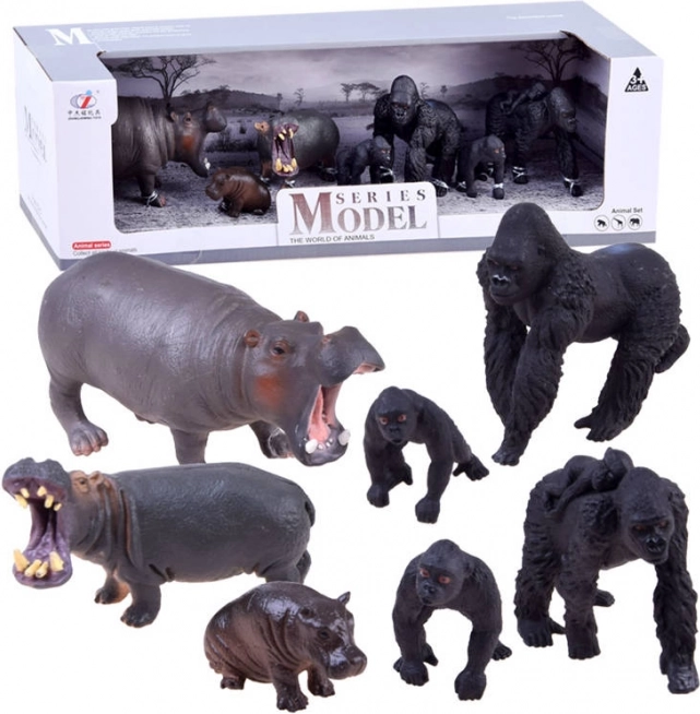Set de figuras de safari de cebras y leones – Gorila e hipopótamo