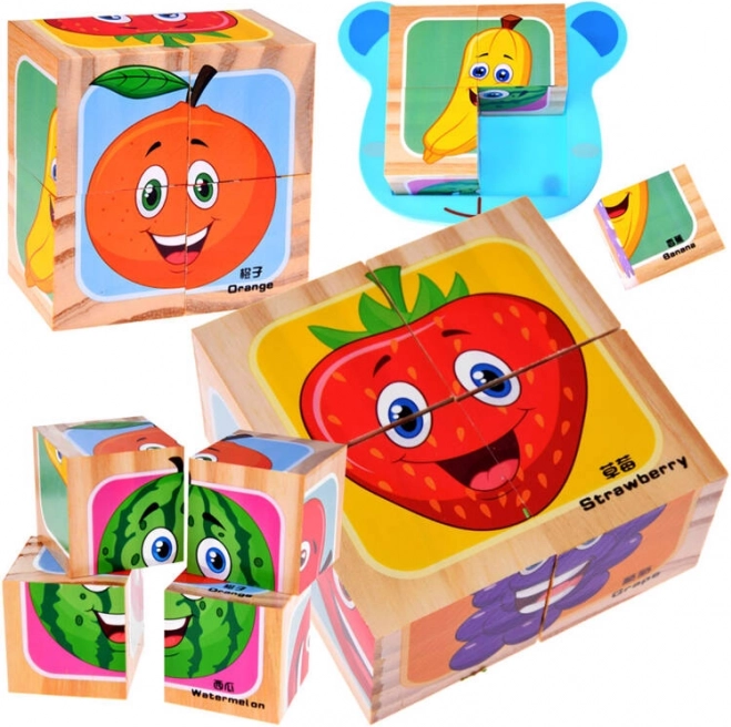 Cubos de madera rompecabezas de frutas