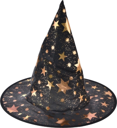 Sombrero de bruja negro con estrellas de poliéster