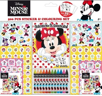 Set de pegatinas con láminas para colorear y ceras Minnie – 500 uds.