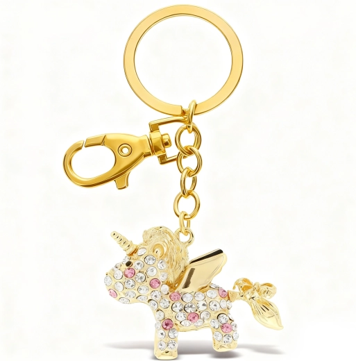 Llavero dorado con colgante de unicornio