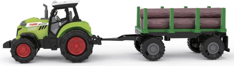 Tractor de granja con remolque para madera con sonidos y luces