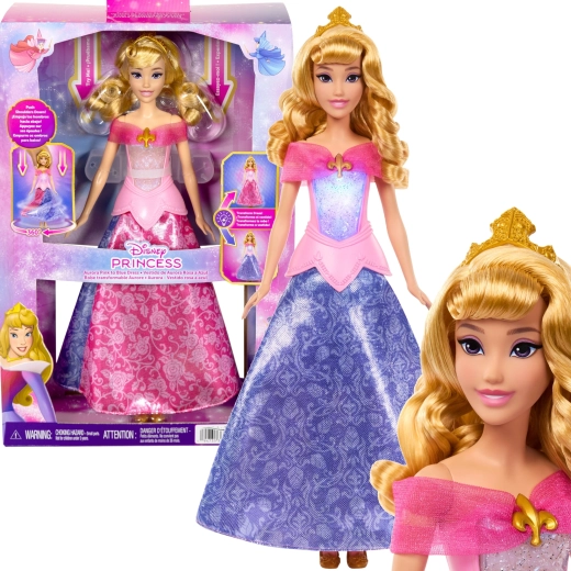 Mattel Disney Princess muñeca Aurora con vestido 2 en 1 con cambio de color 30 cm