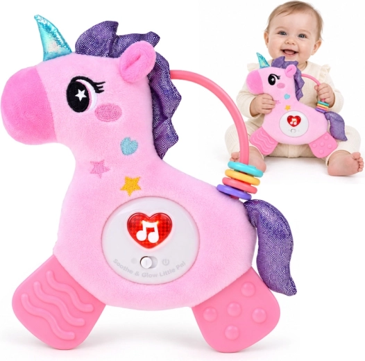 Juguete interactivo colgante para bebé unicornio con mordedor y 12 melodías