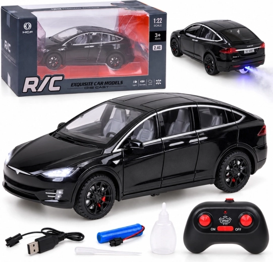 Coche RC Tesla Model X a escala 1:22 con iluminación LED y efecto de humo