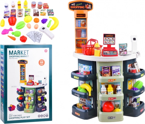 Supermercado infantil con caja registradora y accesorios, 44 piezas