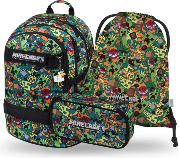 Set escolar BAAGL Skate MINECRAFT Chaos – mochila, estuche y bolsa