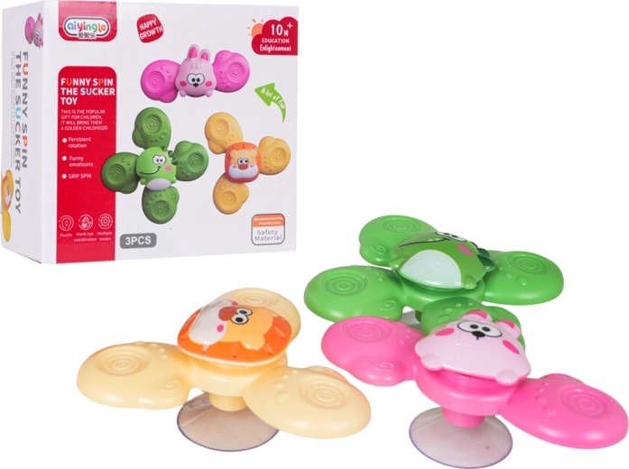 Set de spinners de colores con animalitos y ventosa (3 uds.)