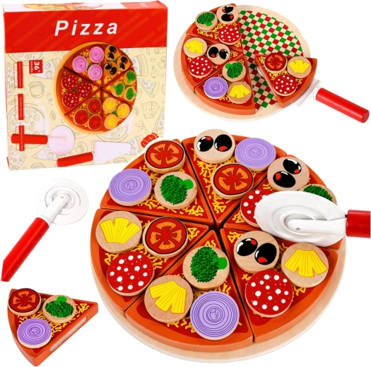 Pizza de madera para cortar con velcro y accesorios