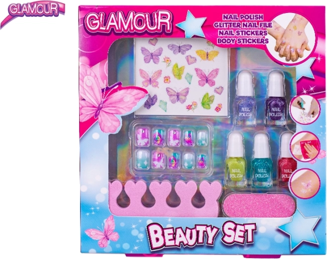 Set de belleza Glamour para niños: esmaltes de uñas y pegatinas