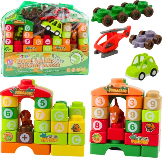 Juego de construcción para niños de dinosaurios con letras y números en bolsa (91 piezas)