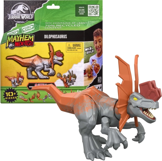 Mattel Jurassic World Mayhem Mix-Ups figura de dilofosaurio 2 en 1