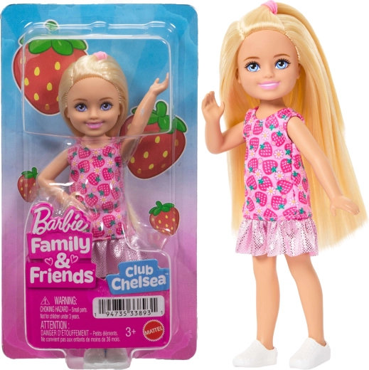 Barbie Club Chelsea rubia con vestido de fresas 14 cm