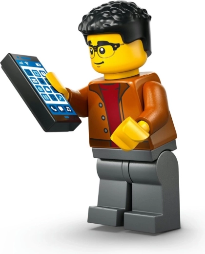 Minifigura de conductor con smartphone