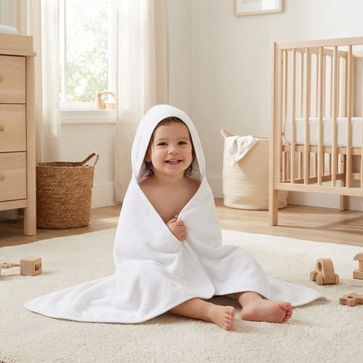 Toalla infantil de rizo con capucha NEW BABY 100 × 100 cm blanca