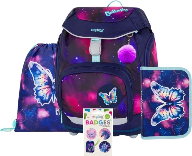 Set escolar OXY Sherpy Mariposa: mochila, estuche, bolsa y chapas
