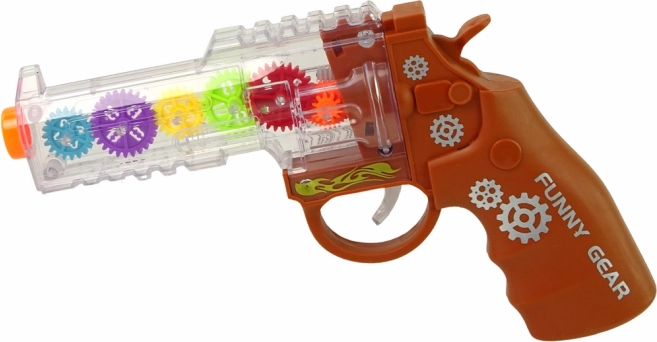 Pistola de juguete con efectos de luz y sonido, marrón