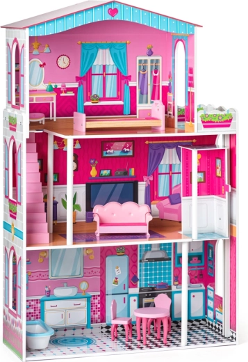 Casa de muñecas Mirabella colorida con ascensor para muñecas