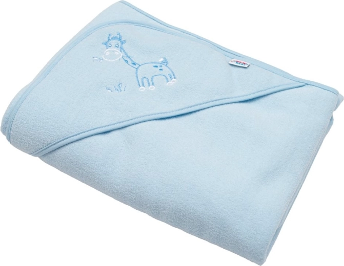 Toalla infantil de rizo con capucha y bordado 100×100 azul jirafa