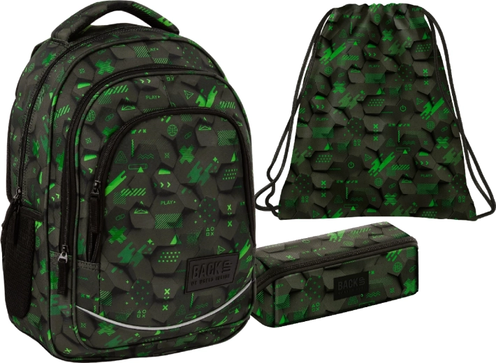 Set escolar BackUP Datastream 3 en 1 con descuento: mochila, estuche y bolsa