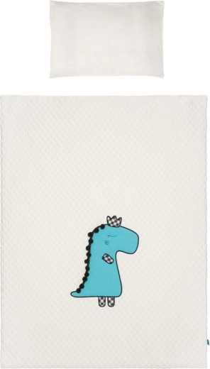 Ropa de cama infantil de 3 piezas para cuna BELISIMA Dino 3D color crema‑turquesa 90×120