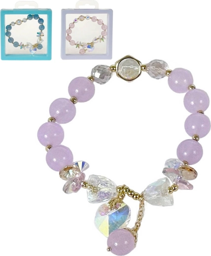 Pulsera infantil elástica con cuentas y colgante en caja - 1 pieza