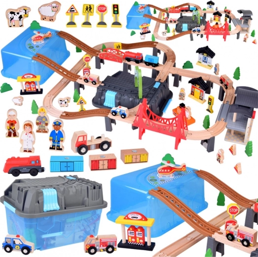 Vía ferroviaria de madera con tren urbano 100 piezas