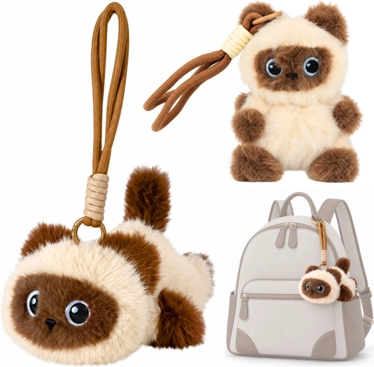 Colgante de peluche con forma de gatita para mochila y bolso, color crema y marrón, 12 cm