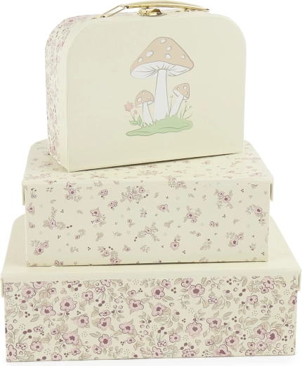 Set de maletas de cartón Bieco con cervatilla Ella Vintage Flowers - 3 uds.
