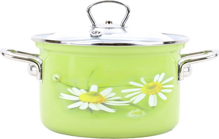 Olla esmaltada BELIS DAISY 20 cm con tapa de vidrio, 3,6 l
