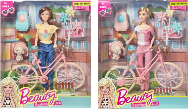 Muñeca con bicicleta y accesorios
