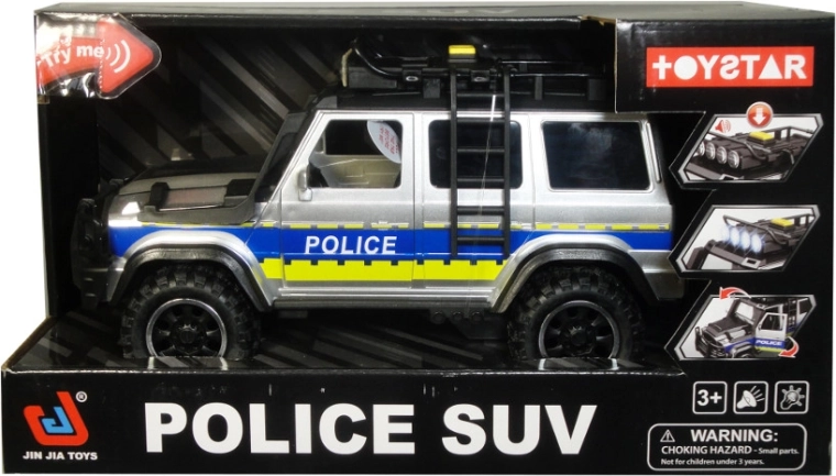 Coche policial todoterreno a pilas 1:14 con luz, sonido y puertas que se abren