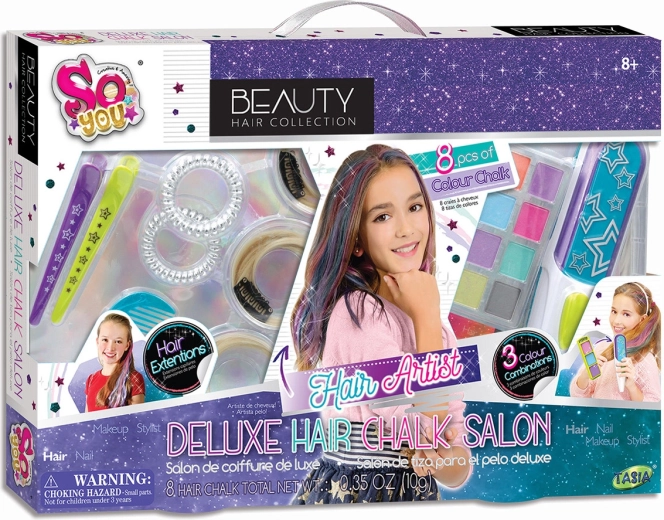 Tasia deluxe salón de peluquería para niños: set de 8 herramientas de peluquería de colores