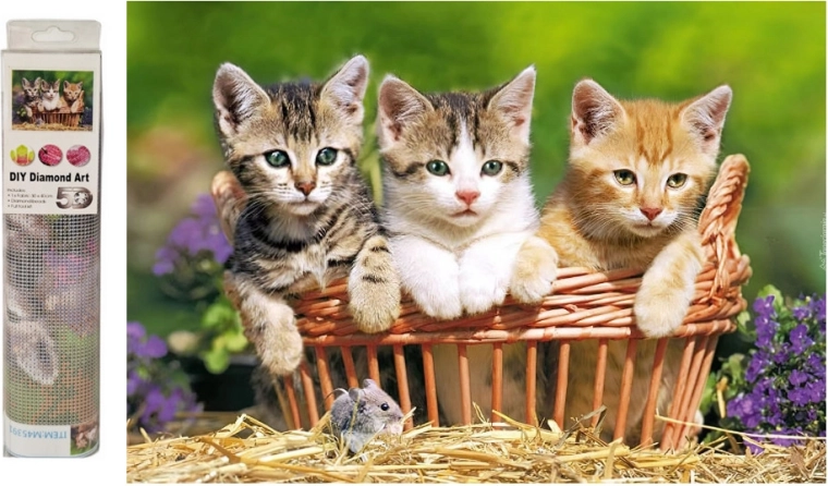 Mosaico de diamantes gatitos en una cesta - 1 pieza