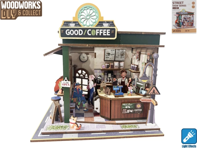 Kit de construcción de madera de una cafetería con luz Woodworks