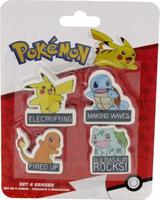 Set de gomas POKÉMON – Pikachu, Charmander, Bulbasaur y Squirtle