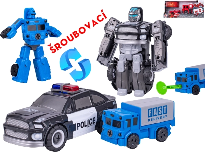 Coches de rescate transformables en robots – policía y bomberos, set de 2 uds