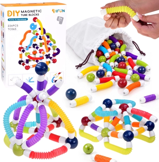 Juego de construcción magnético con tubos flexibles, 226 piezas