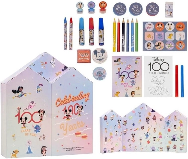 Calendario de Adviento Disney 100 con material de escritura y dibujo