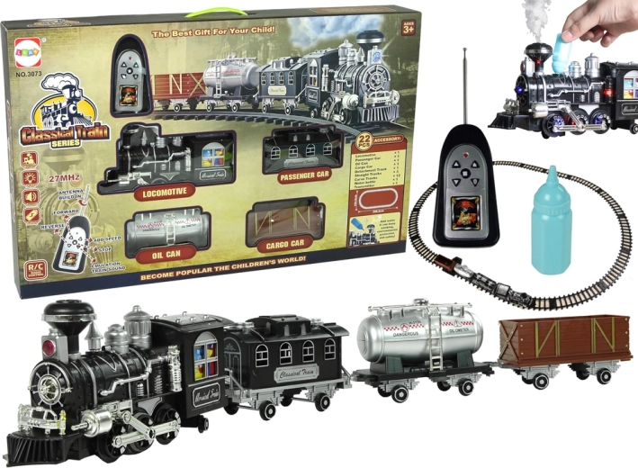 Gran set de tren con vía, sonidos, luces y humo con control remoto