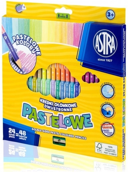 Lápices de colores triangulares de doble punta ASTRA, 24 uds (48 colores), tonos pastel