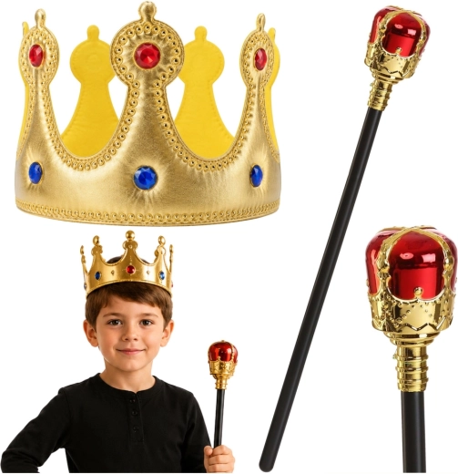 Set real infantil: corona dorada y cetro