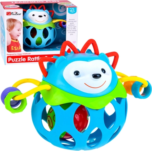 Sonajero sensorial y mordedor con forma de erizo y pelota perforada